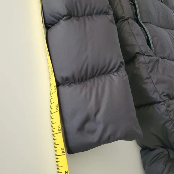 Mackage Yara Lightweight Black Down Puffer Coat, Leather Trim